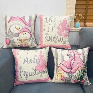 4pcs 18"x18" Christmas, Pink and Grey Pillows with Insert